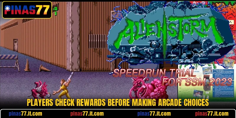 Players check rewards before making arcade choices Players check rewards before making arcade choices