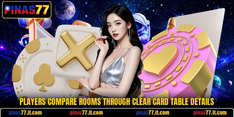 Players compare rooms through clear card table details Players compare rooms through clear card table details